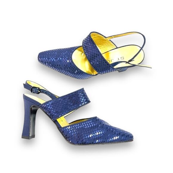 ST JOHN Electric Blue Sequin Evening Slingback Block Heels with Dust Bag SZ 7 - Picture 9 of 14